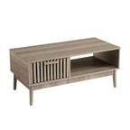 Table basse de 100 cm avec rangement et pieds en bois robustes, design rectangulaire à 2 niveaux pour salon