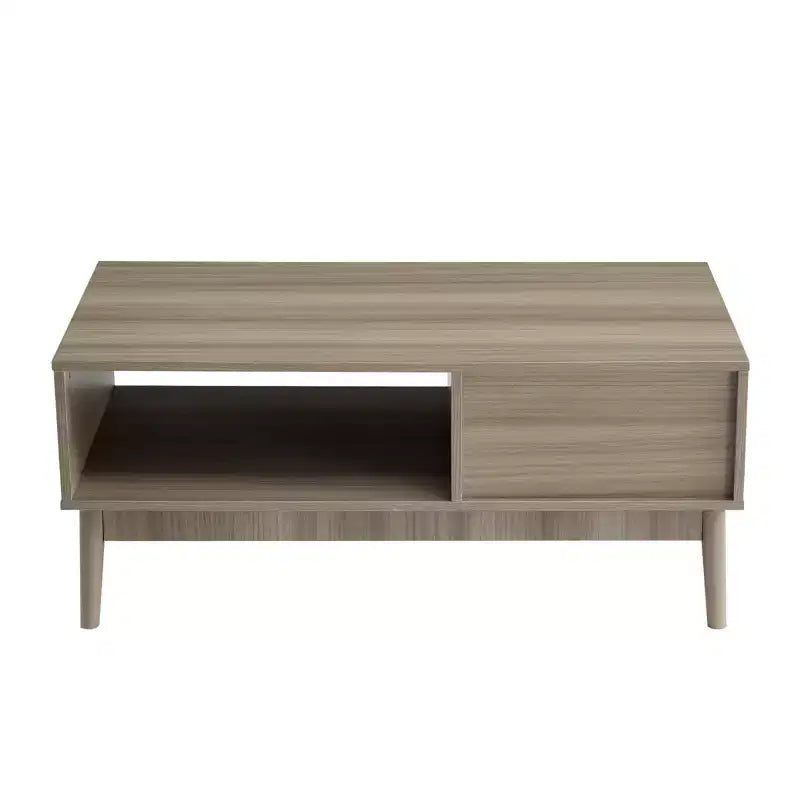 Table basse de 100 cm avec rangement et pieds en bois robustes, design rectangulaire à 2 niveaux pour salon