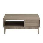 Table basse de 100 cm avec rangement et pieds en bois robustes, design rectangulaire à 2 niveaux pour salon