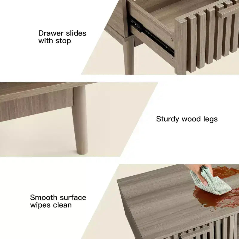 Table basse de 100 cm avec rangement et pieds en bois robustes, design rectangulaire à 2 niveaux pour salon