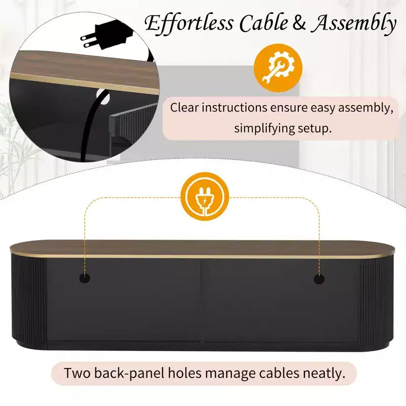 Meuble TV moderne avec tiroirs pour téléviseur de 80 pouces, meuble de rangement TV avec étagère, console multimédia avec placards et poignées en métal