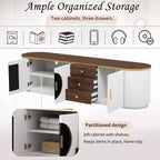 Meuble TV moderne avec tiroirs pour téléviseur de 80 pouces, meuble de rangement TV avec étagère, console multimédia avec placards et poignées en métal
