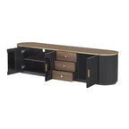 Meuble TV moderne avec tiroirs pour téléviseur de 80 pouces, meuble de rangement TV avec étagère, console multimédia avec placards et poignées en métal