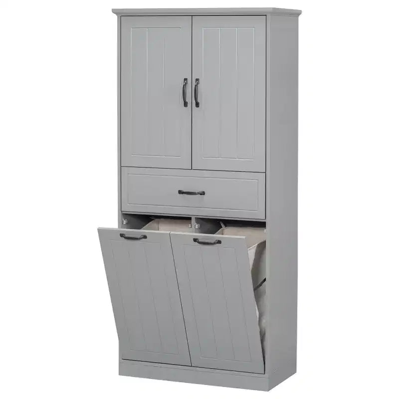Meuble de rangement haut de salle de bain de 165 cm, avec double panier à linge basculant caché, meuble de rangement autonome pour salle de bain, cuisine, salon