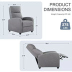 Fauteuil inclinable manuel Okak moderne rembourré avec repose-pieds réglable, Fauteuil de salon avec/sans massage et dossier haut
