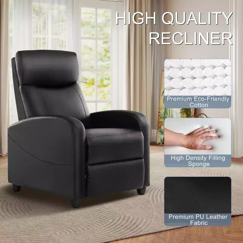 Fauteuil inclinable manuel Okak moderne rembourré avec repose-pieds réglable, Fauteuil de salon avec/sans massage et dossier haut