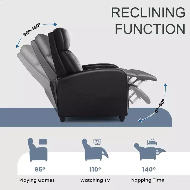 Fauteuil inclinable manuel Okak moderne rembourré avec repose-pieds réglable, Fauteuil de salon avec/sans massage et dossier haut