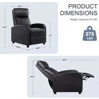 Fauteuil inclinable manuel Okak moderne rembourré avec repose-pieds réglable, Fauteuil de salon avec/sans massage et dossier haut