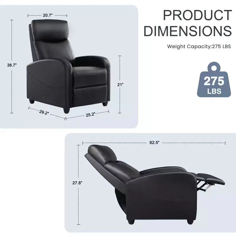 Fauteuil inclinable manuel Okak moderne rembourré avec repose-pieds réglable, Fauteuil de salon avec/sans massage et dossier haut