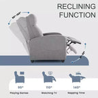 Fauteuil inclinable manuel Okak moderne rembourré avec repose-pieds réglable, Fauteuil de salon avec/sans massage et dossier haut