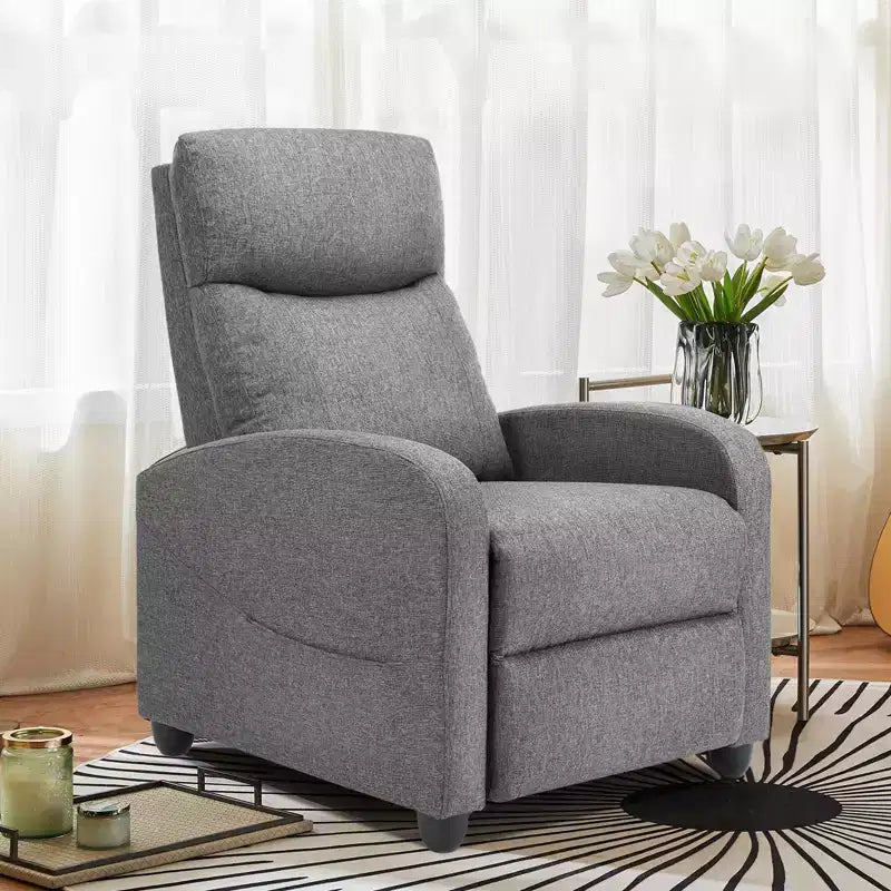 Fauteuil inclinable manuel Okak moderne rembourré avec repose-pieds réglable, Fauteuil de salon avec/sans massage et dossier haut
