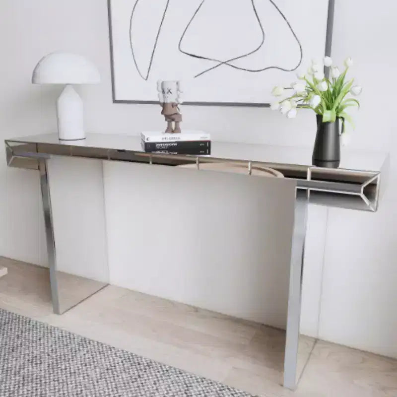 Table console miroir de 60 po avec accents de verre cannelé, table d'entrée moderne pleine longueur pour salon, couloir ou derrière un canapé - Panipeachy