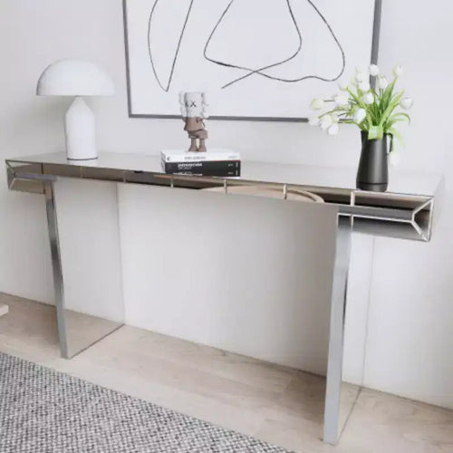 Table console miroir de 60 po avec accents de verre cannelé, table d'entrée moderne pleine longueur pour salon, couloir ou derrière un canapé - Panipeachy