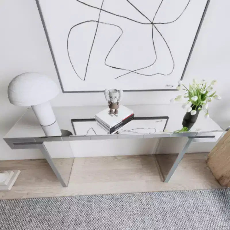 Table console miroir de 60 po avec accents de verre cannelé, table d'entrée moderne pleine longueur pour salon, couloir ou derrière un canapé - Panipeachy