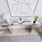 Table console miroir de 60 po avec accents de verre cannelé, table d'entrée moderne pleine longueur pour salon, couloir ou derrière un canapé - Panipeachy