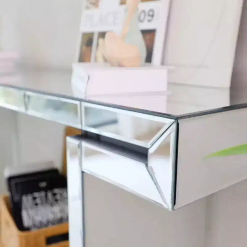 Table console miroir de 60 po avec accents de verre cannelé, table d'entrée moderne pleine longueur pour salon, couloir ou derrière un canapé - Panipeachy