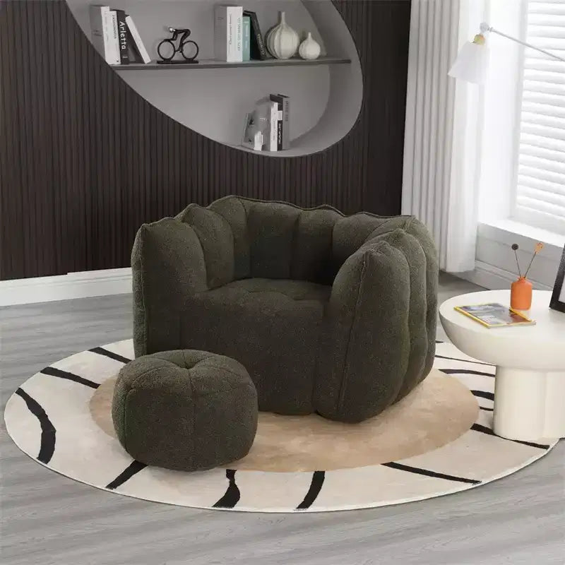 Fauteuil poire avec pouf, canapé moderne en chenille, pouf doux avec repose-pieds pour salon, chambre à coucher, appartement, dortoir.