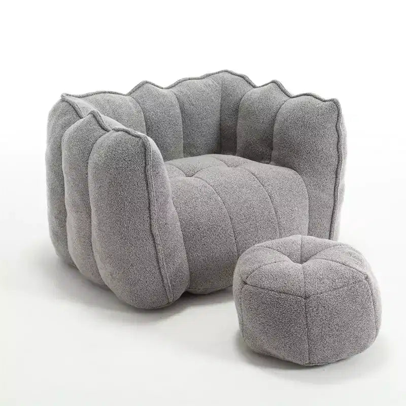 Fauteuil poire avec pouf, canapé moderne en chenille, pouf doux avec repose-pieds pour salon, chambre à coucher, appartement, dortoir.