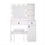 Coiffeuse élégante Okak avec miroir réglable 3 modes, coiffeuse avec grands tiroirs et étagères à trois niveaux, coiffeuse pour chambre à coucher, blanc