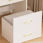 Coiffeuse Okak 3-EN-1 avec miroir rabattable, Coiffeuse compacte avec 3 tiroirs et tabouret rembourré, Table de maquillage pour chambre à coucher, salon, blanc