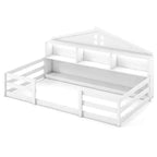 Lit au sol Montessori double/grand Costway avec lumières LED, barrières de sécurité, compartiments et étagère blanc/gris