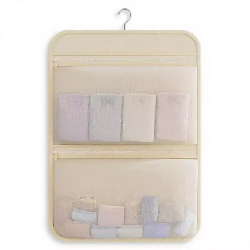 Organisateur suspendu Alilang pour femmes avec deux compartiments zippés, conception de rangement peu encombrante pour placards et salles de bain - Beige clair