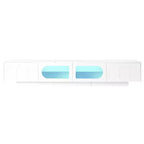 Meuble TV LED avec portes en verre pour téléviseur de 95 pouces, console média en bois avec portes de placard cintrées et contrôle par application pour salon