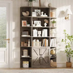 Bibliothèque de 190,5 cm de hauteur avec rangement, meuble de rangement 6 niveaux de 119,38 cm de large de style Ferme Moderne, organisateur d'étagères pour la maison