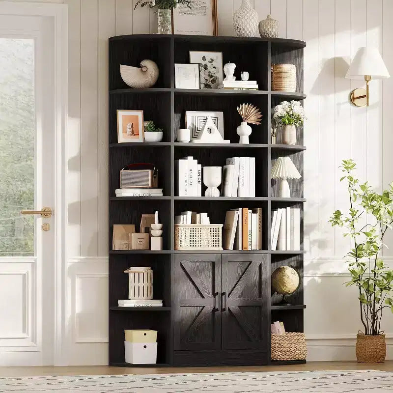Bibliothèque de 190,5 cm de hauteur avec rangement, meuble de rangement 6 niveaux de 119,38 cm de large de style Ferme Moderne, organisateur d'étagères pour la maison
