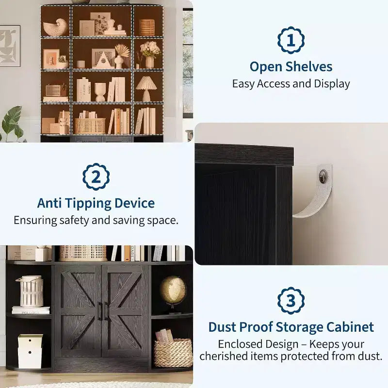 Bibliothèque de 190,5 cm de hauteur avec rangement, meuble de rangement 6 niveaux de 119,38 cm de large de style Ferme Moderne, organisateur d'étagères pour la maison