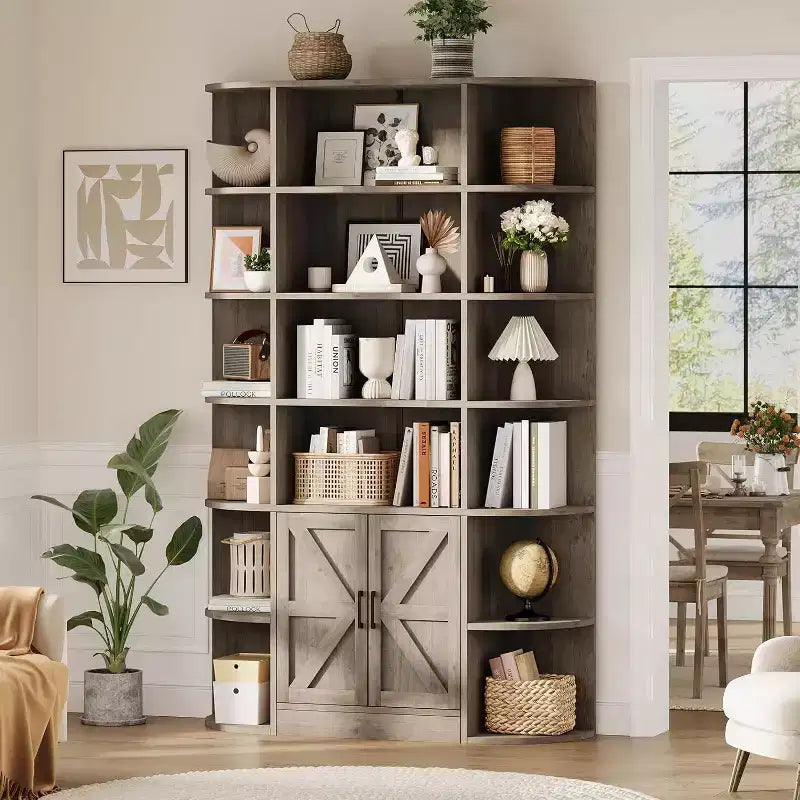 Bibliothèque de 190,5 cm de hauteur avec rangement, meuble de rangement 6 niveaux de 119,38 cm de large de style Ferme Moderne, organisateur d'étagères pour la maison