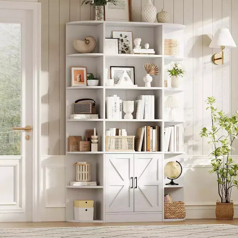 Bibliothèque de 190,5 cm de hauteur avec rangement, meuble de rangement 6 niveaux de 119,38 cm de large de style Ferme Moderne, organisateur d'étagères pour la maison