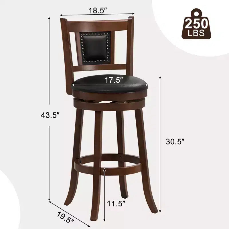 Costway Lot de 2 ou 4 tabourets de bar rembourrés de 65 cm pivotants à 360°, hauteur comptoir/bar avec dossier incurvé et repose-pieds