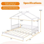 Lit cabane en bois Costway, convertible de taille simple à très grand, avec barrières de sécurité et toit décoratif