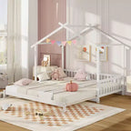 Lit cabane en bois Costway, convertible de taille simple à très grand, avec barrières de sécurité et toit décoratif