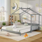 Lit cabane en bois Costway, convertible de taille simple à très grand, avec barrières de sécurité et toit décoratif