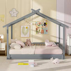 Lit cabane en bois Costway, convertible de taille simple à très grand, avec barrières de sécurité et toit décoratif