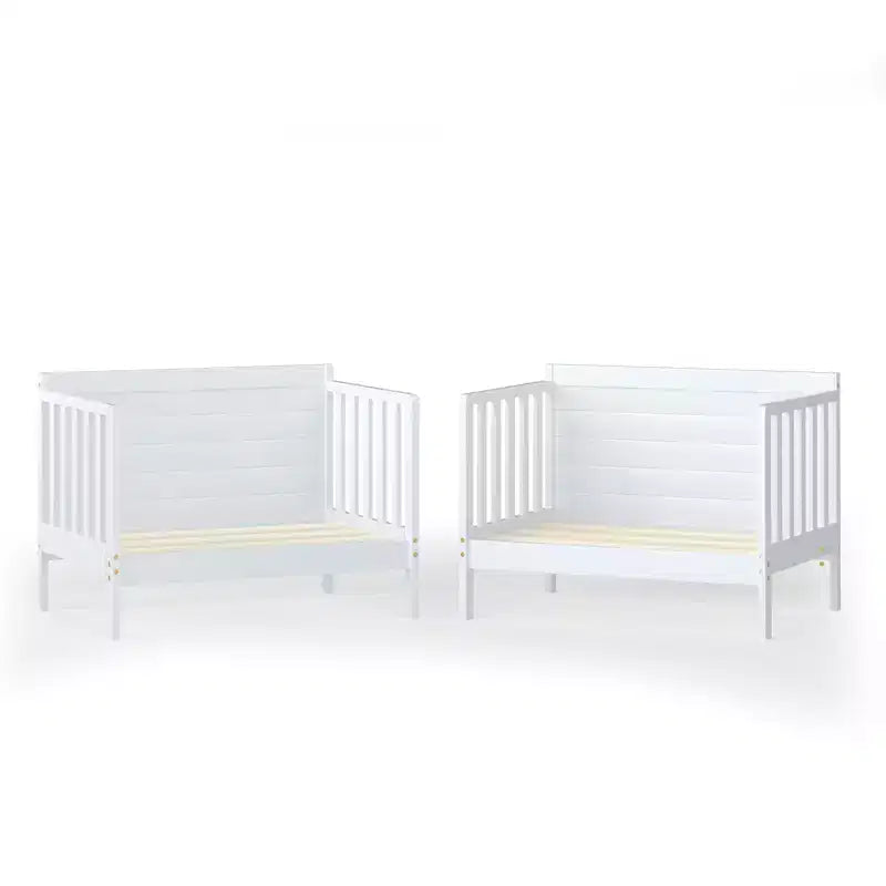 Lit convertible 2 en 1 Costway, meuble pour enfant, berceau pour tout-petit avec 2 barrières de sécurité latérales, blanc/marron