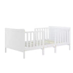 Lit convertible 2 en 1 Costway, meuble pour enfant, berceau pour tout-petit avec 2 barrières de sécurité latérales, blanc/marron