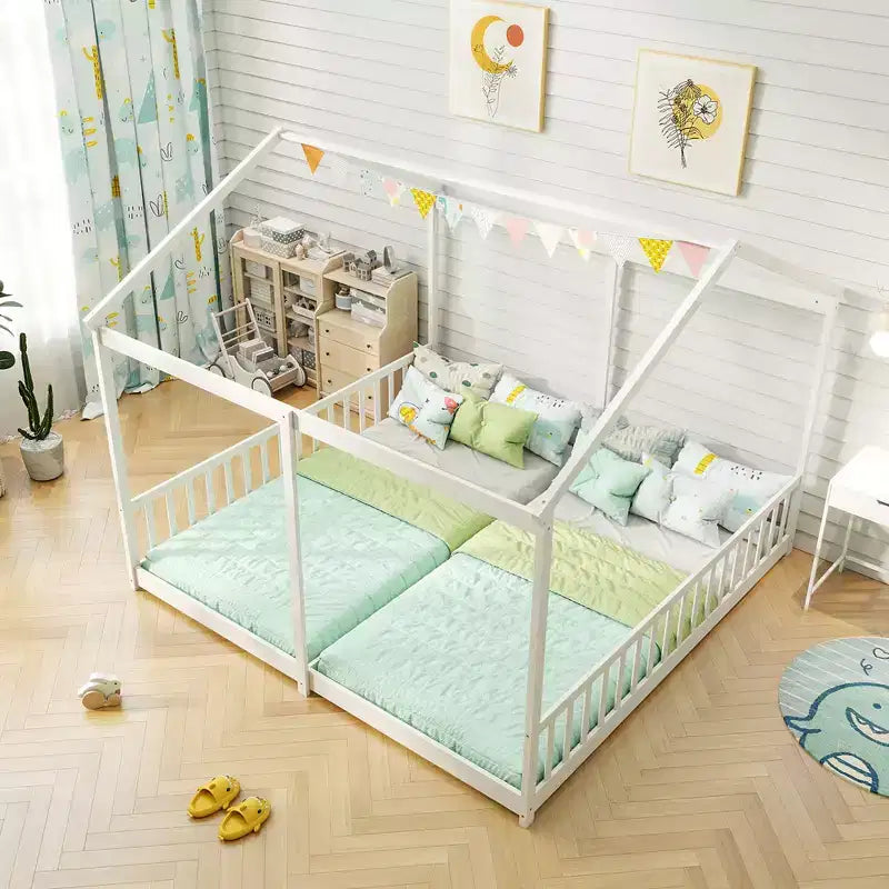 Lit double superposé Costway avec barrières de sécurité, pas besoin de sommier tapissier pour adolescents garçons filles blanc