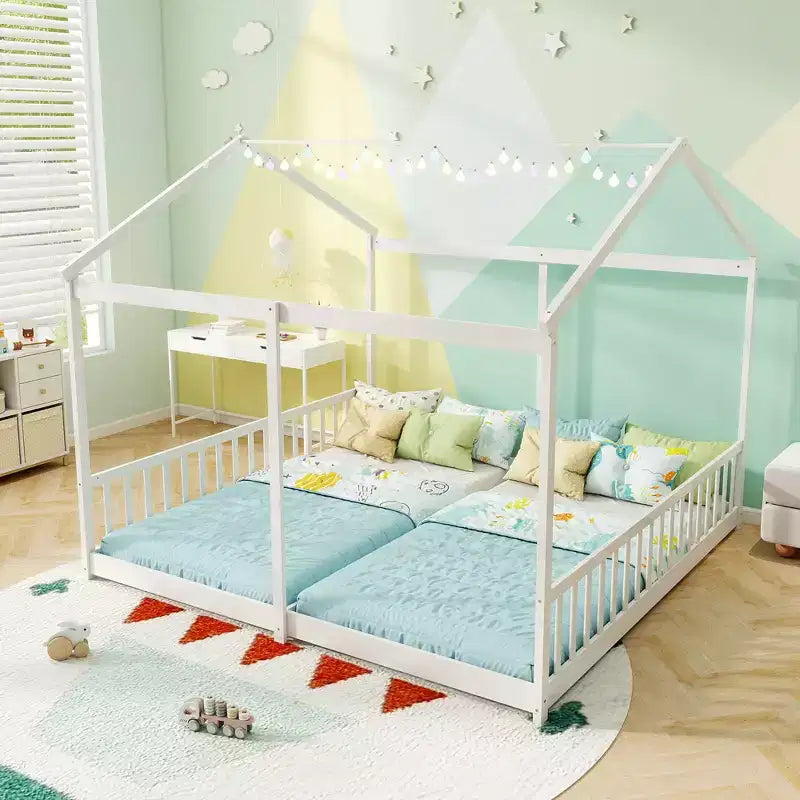 Lit double superposé Costway avec barrières de sécurité, pas besoin de sommier tapissier pour adolescents garçons filles blanc