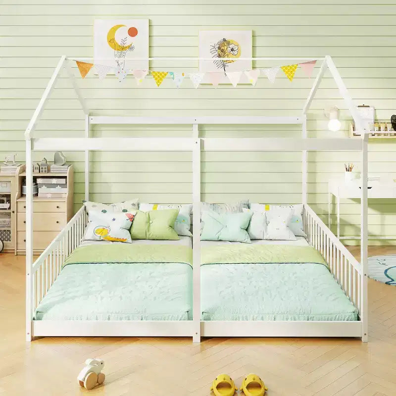 Lit double superposé Costway avec barrières de sécurité, pas besoin de sommier tapissier pour adolescents garçons filles blanc