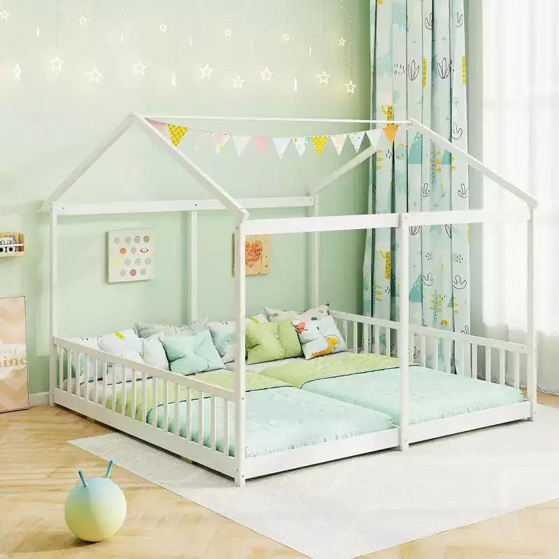Lit double superposé Costway avec barrières de sécurité, pas besoin de sommier tapissier pour adolescents garçons filles blanc