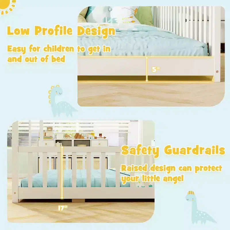 Lit double superposé Costway avec barrières de sécurité, pas besoin de sommier tapissier pour adolescents garçons filles blanc