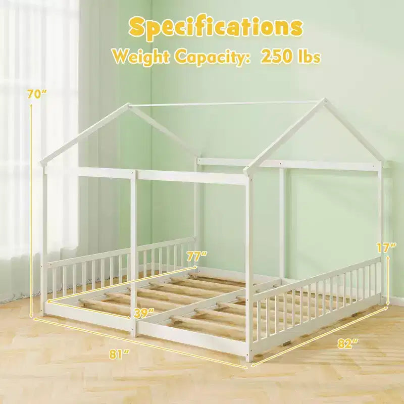 Lit double superposé Costway avec barrières de sécurité, pas besoin de sommier tapissier pour adolescents garçons filles blanc