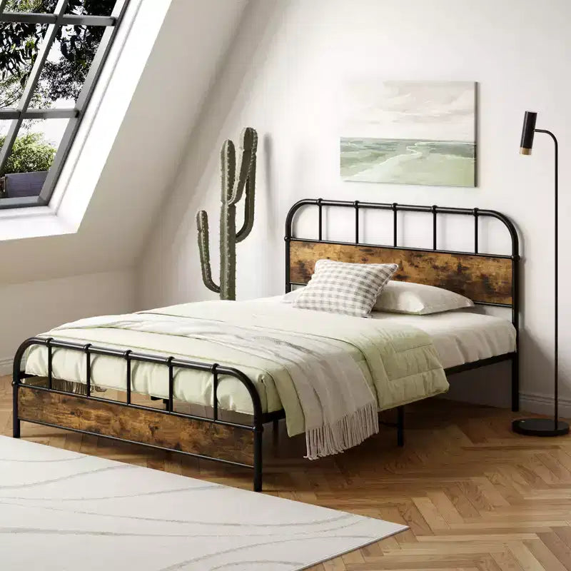 Cadre de lit queen size industriel Costway avec rangement sous le lit