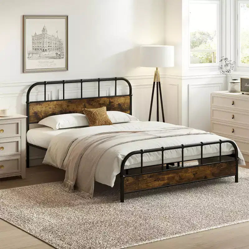 Cadre de lit queen size industriel Costway avec rangement sous le lit