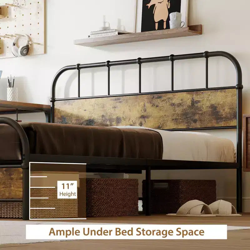 Cadre de lit queen size industriel Costway avec rangement sous le lit