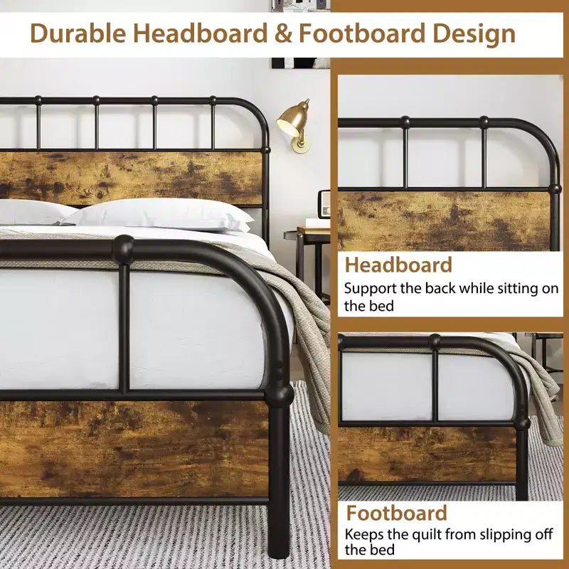 Cadre de lit queen size industriel Costway avec rangement sous le lit