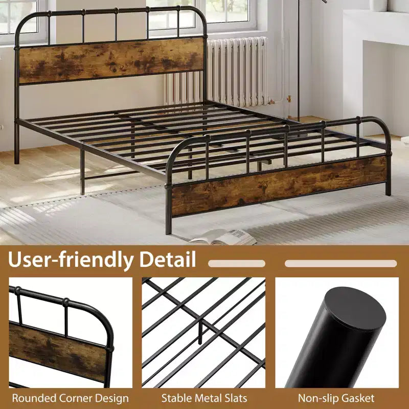 Cadre de lit queen size industriel Costway avec rangement sous le lit